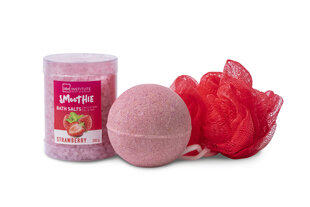 Набор IDC Institute Smoothie Strawberry: соль для ванн, 200 г + пузырь для ванн, 140 г + губка цена и информация | Масла, гели для душа | hansapost.ee
