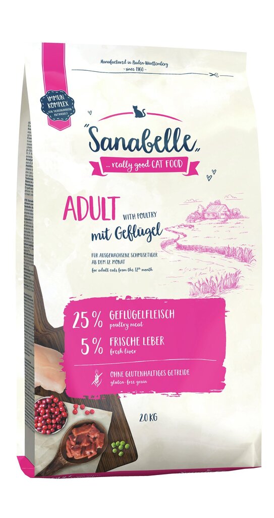 Kuivtoit kassidele Sanabelle Adult Geflugel 2kg+Snack Forelle 55g. цена и информация | Kassi kuivtoit ja kassikrõbinad | hansapost.ee