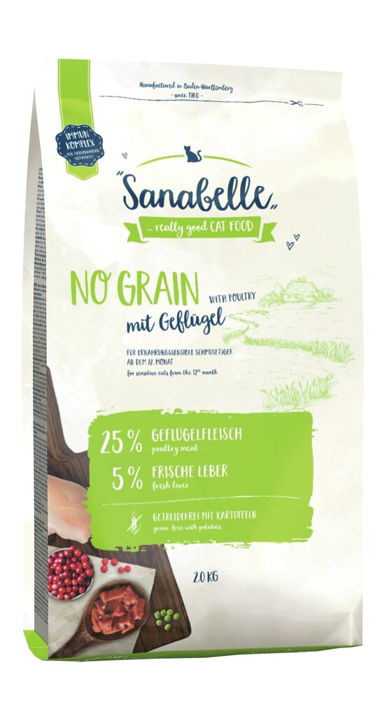 Täistoit kassidele Sanabelle No Grain Poultry 2kg+Snack Pollack 55g цена и информация | Kassi kuivtoit ja kassikrõbinad | hansapost.ee