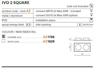 Azzardo встраиваемый светильник AZ1789 Ivo Square 2 цена и информация | Монтируемые светильники, светодиодные панели | hansapost.ee