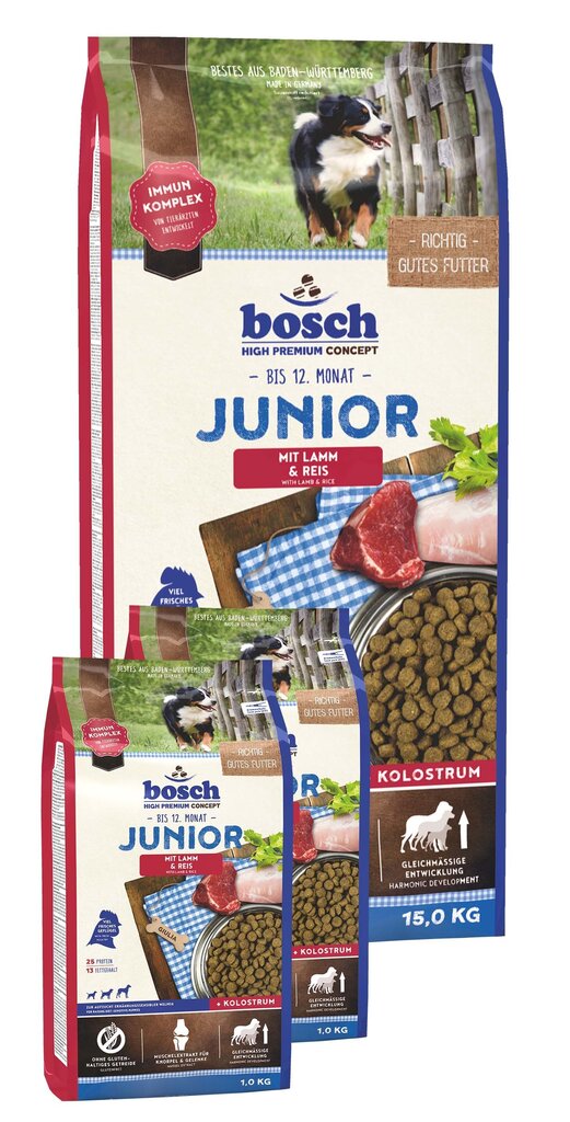 Bosch Petfood Junior Lamb & Rice (High Premium) 15kg+2kg цена и информация | Koerte kuivtoit ja krõbinad | hansapost.ee