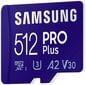 Mälukaart SAMSUNG MICRO SDXC PRO+ 512GB/W/ADAPT. MB-MD512KA/EU цена и информация | Mälukaardid mobiiltelefonidele | hansapost.ee