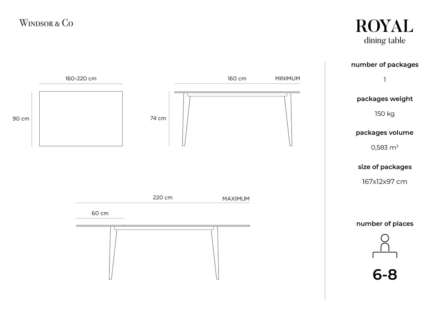 Pikendatav laud Windsor & Co Royal, 160x90 cm, pruun hind ja info | Köögilauad, söögilauad | hansapost.ee