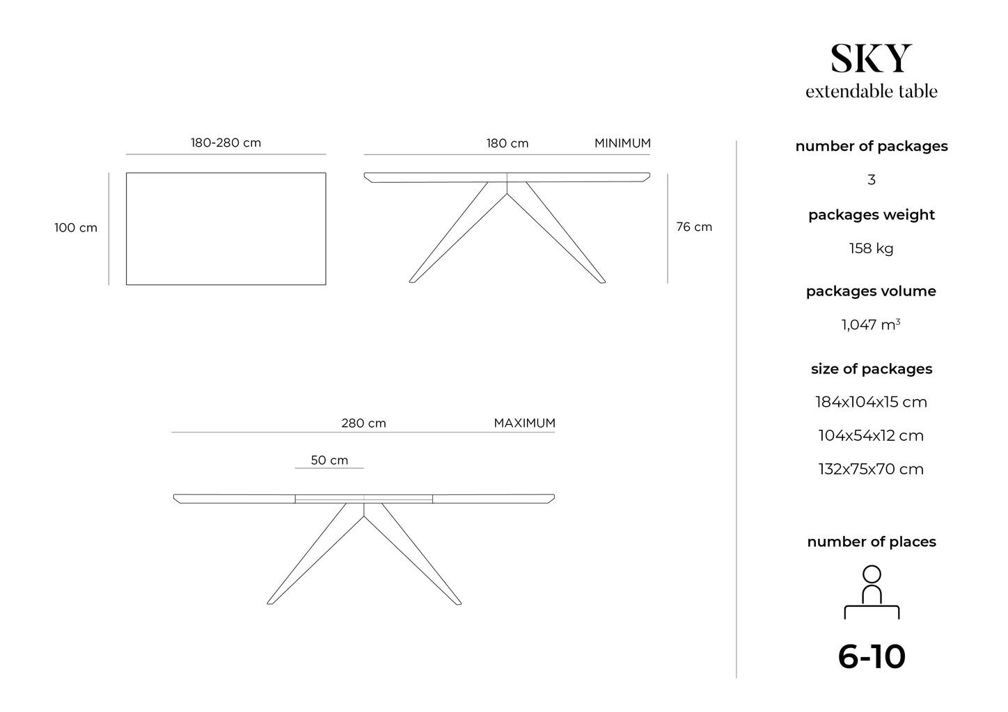 Pikendatav laud Windsor & Co Sky, 180 cm, tumepruun/must цена и информация | Köögilauad, söögilauad | hansapost.ee