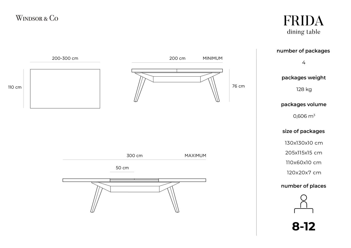 Pikendatav laud Windsor & Co Frida 200x110 cm, pruun hind ja info | Köögilauad, söögilauad | hansapost.ee