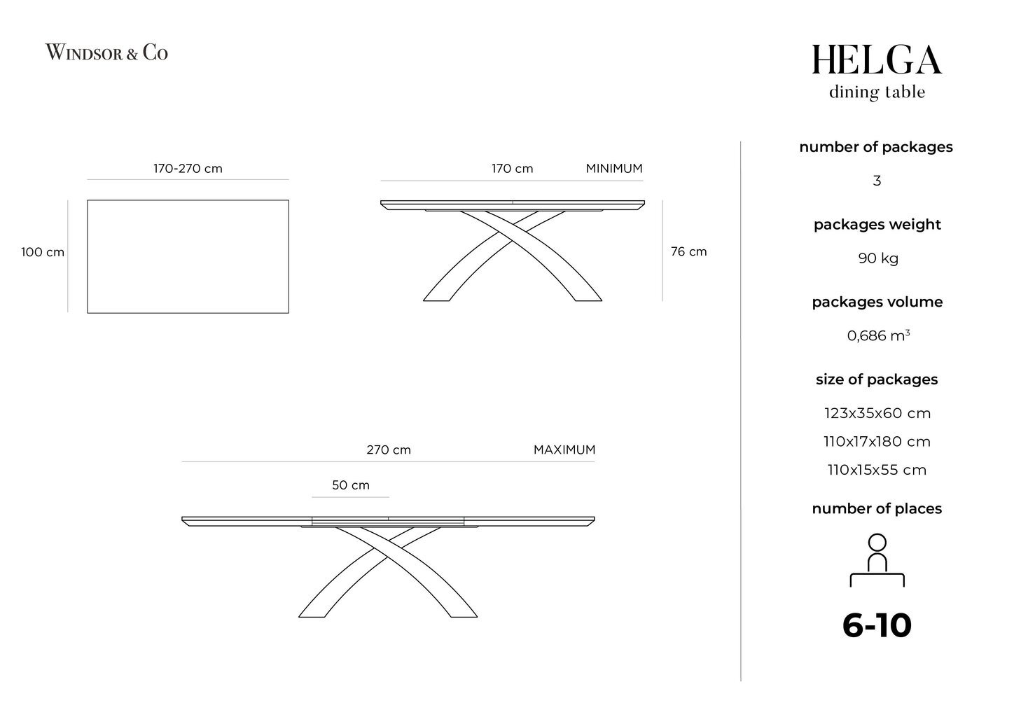 Pikendatav laud Windsor & Co Helga, pruun/must hind ja info | Köögilauad, söögilauad | hansapost.ee