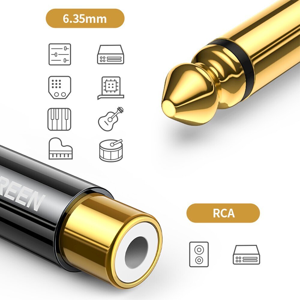 Ugreen adapter from 6.35 mm jack (male) to RCA (female) gold (AV169) цена и информация | Mobiiltelefonide kaablid | hansapost.ee