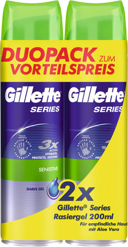 Raseerimisgeel Aloe Vera ekstraktiga Gillette Series meestele 2 x 200 ml цена и информация | Raseerimisvahendid | hansapost.ee