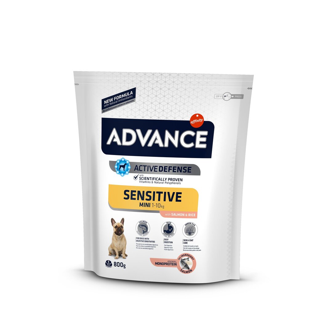 Kuivtoit tundlikele väikestele koeratõugudele ADVANCE Mini Sensitive, 0,8 kg цена и информация | Koerte kuivtoit ja krõbinad | hansapost.ee