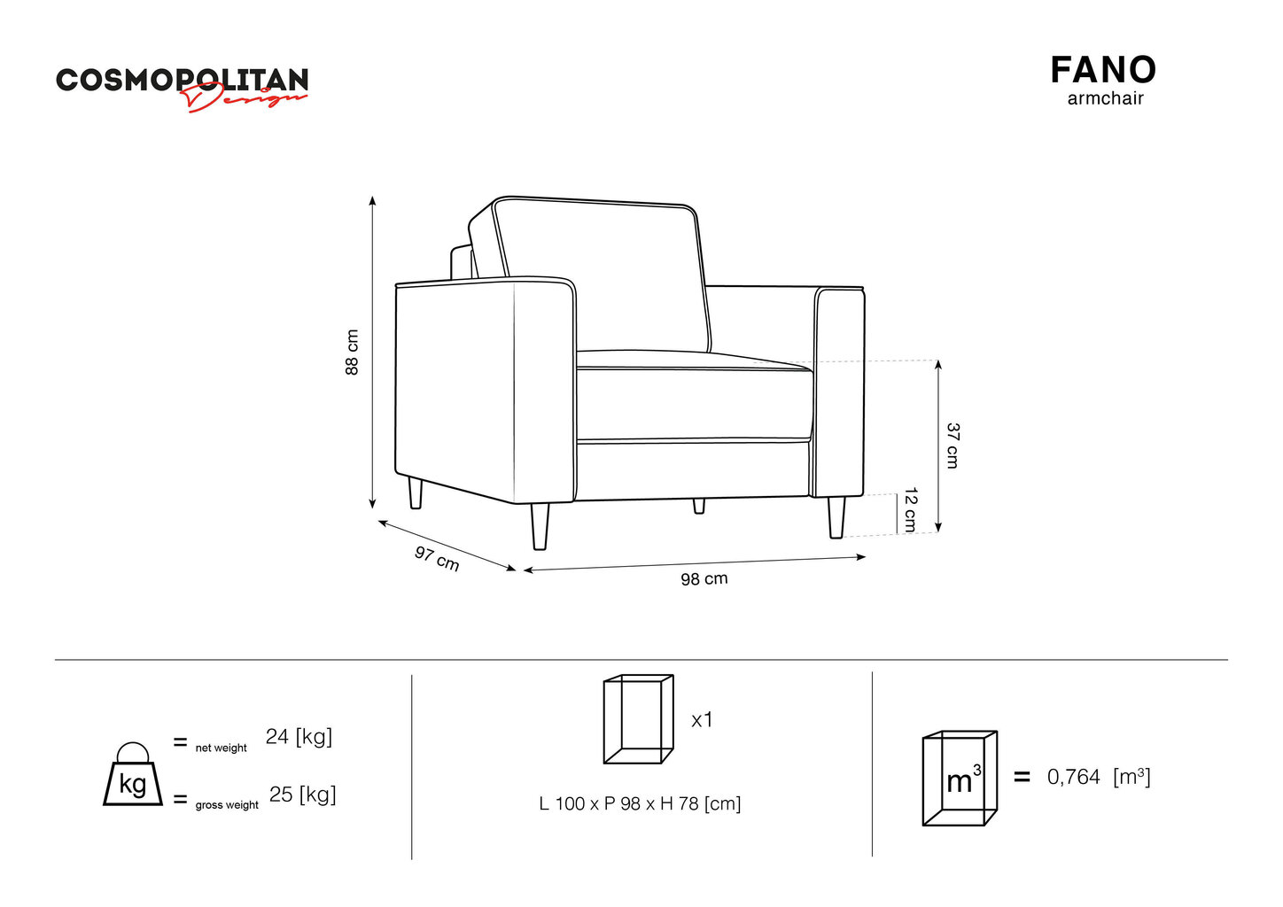 Tugitool Cosmopolitan Design Fano, roosa/must цена и информация | Tugitoolid | hansapost.ee