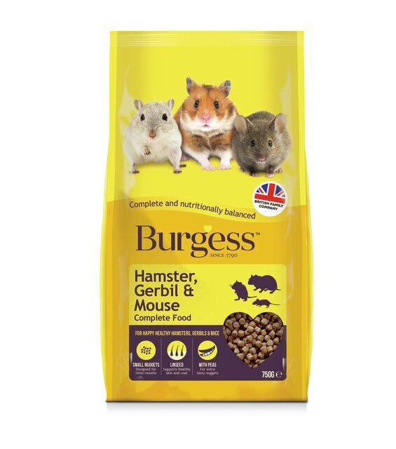 BURGESS EXCEL HAMSTRI, LIIVAHIIRE JA HIIRE TÄISSÖÖT 750G hind ja info | Toit väikeloomadele | hansapost.ee