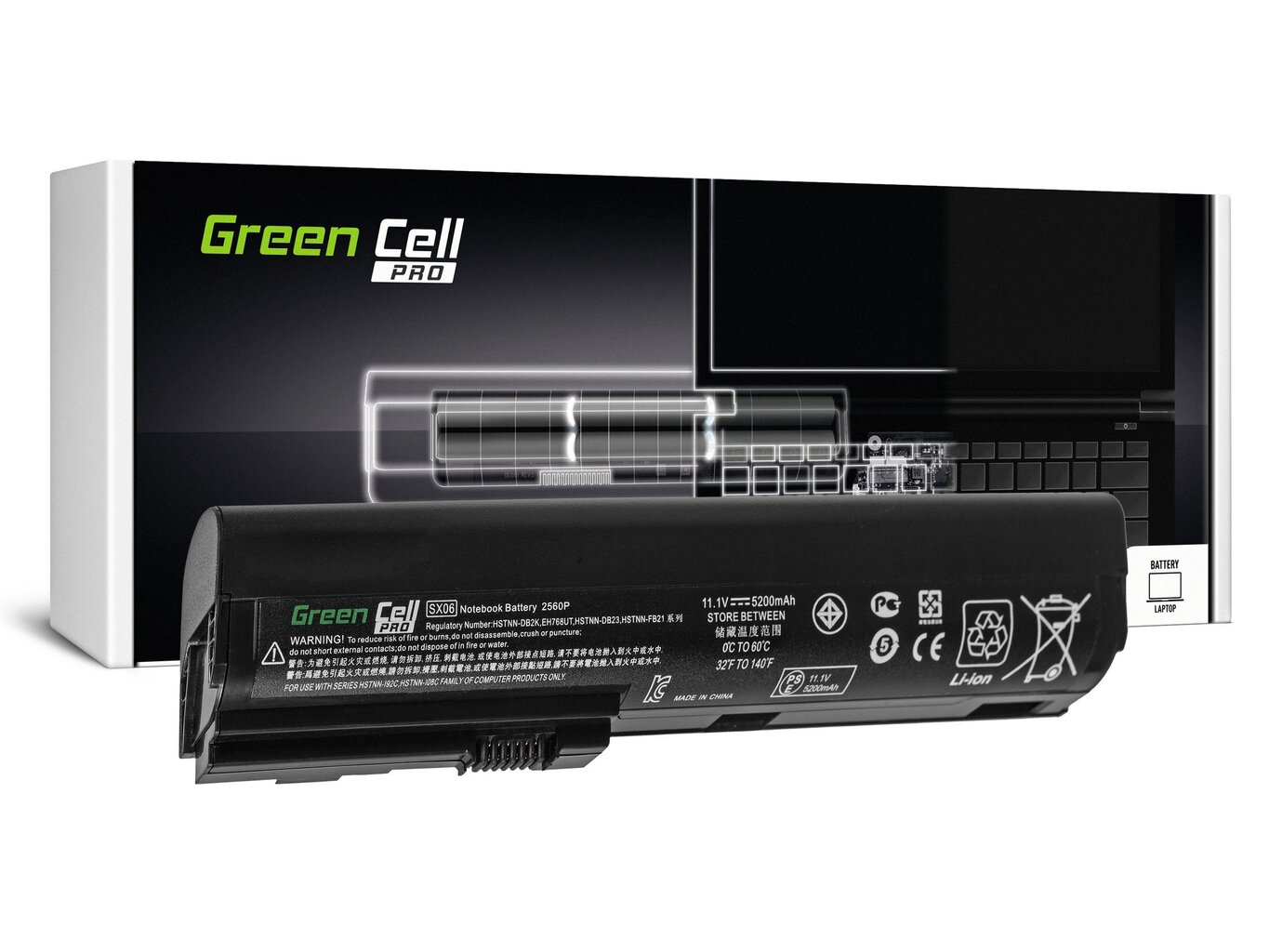 Green Cell Pro Laptop Battery for HP EliteBook 2560p 2570p hind ja info | Sülearvuti akud | hansapost.ee