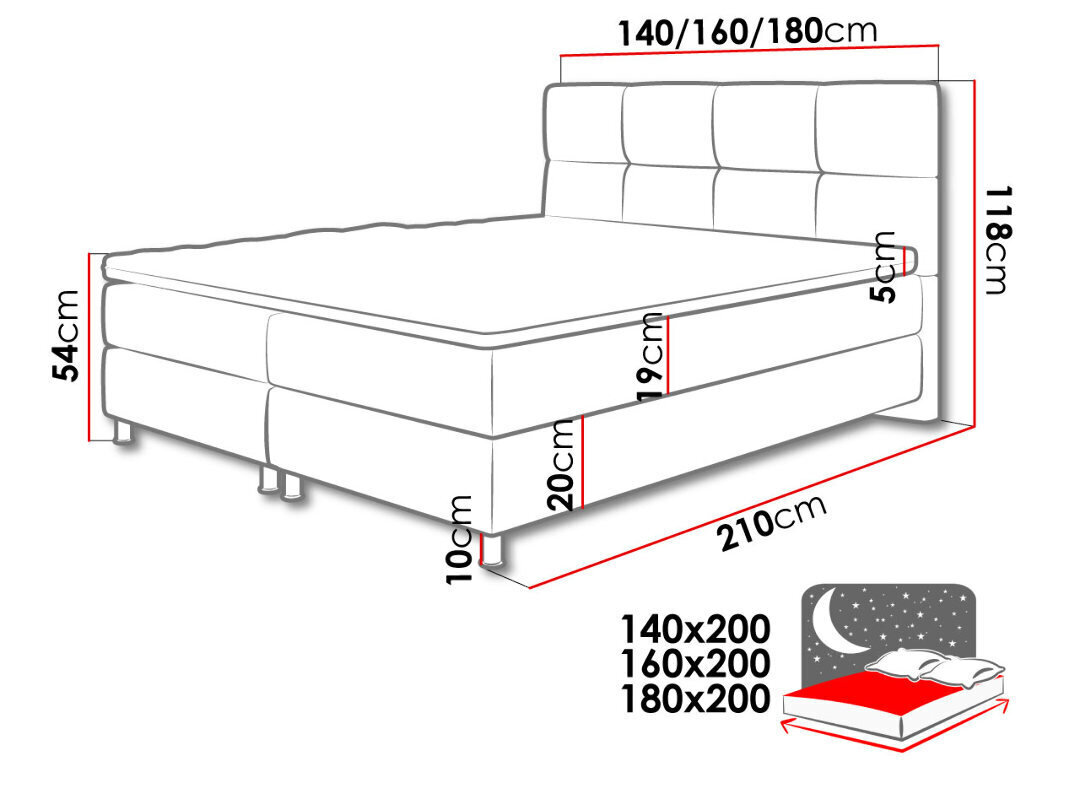 Kontinentaalvoodi Black White Bed Dave, hall hind ja info | Voodid | hansapost.ee