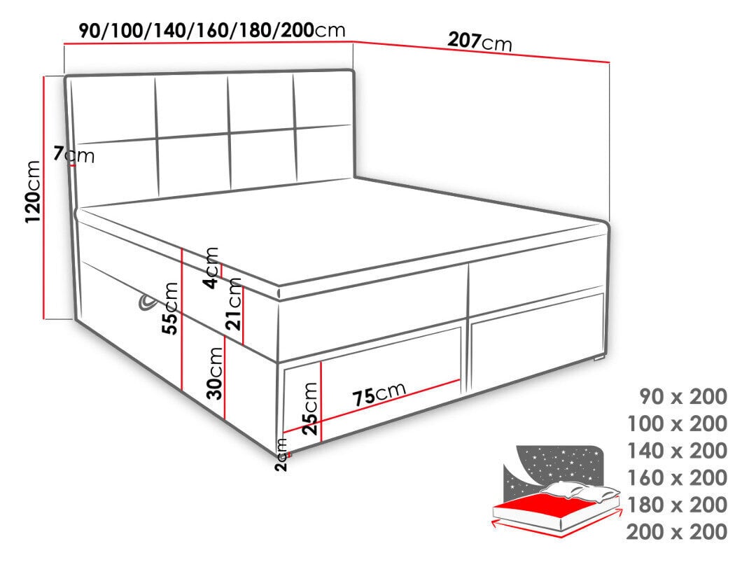 Kontinentaalvoodi GARDA LUX 200x200 cm цена и информация | Voodid | hansapost.ee