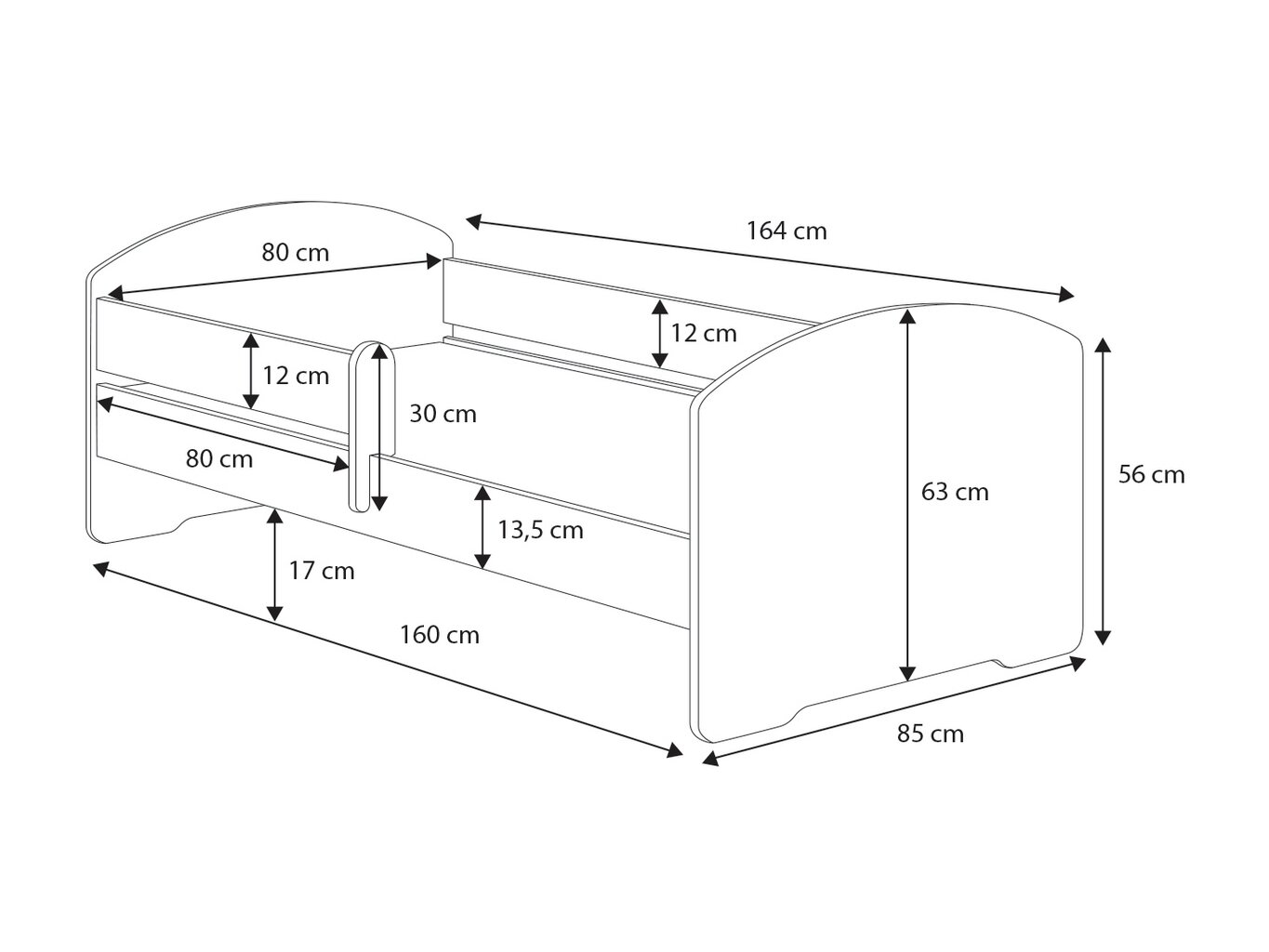 Lastevoodi eemaldatava kaitsega ADRK Furniture Pepe 164 160x80cm, valge цена и информация | Lastevoodid | hansapost.ee