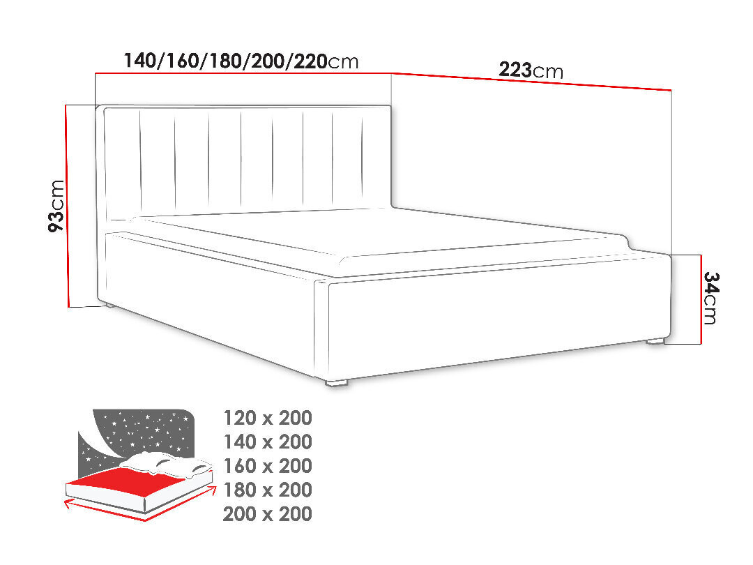 Voodi Ideal 200x200 cm ülestõstetava voodipõhjaga hind ja info | Voodid | hansapost.ee