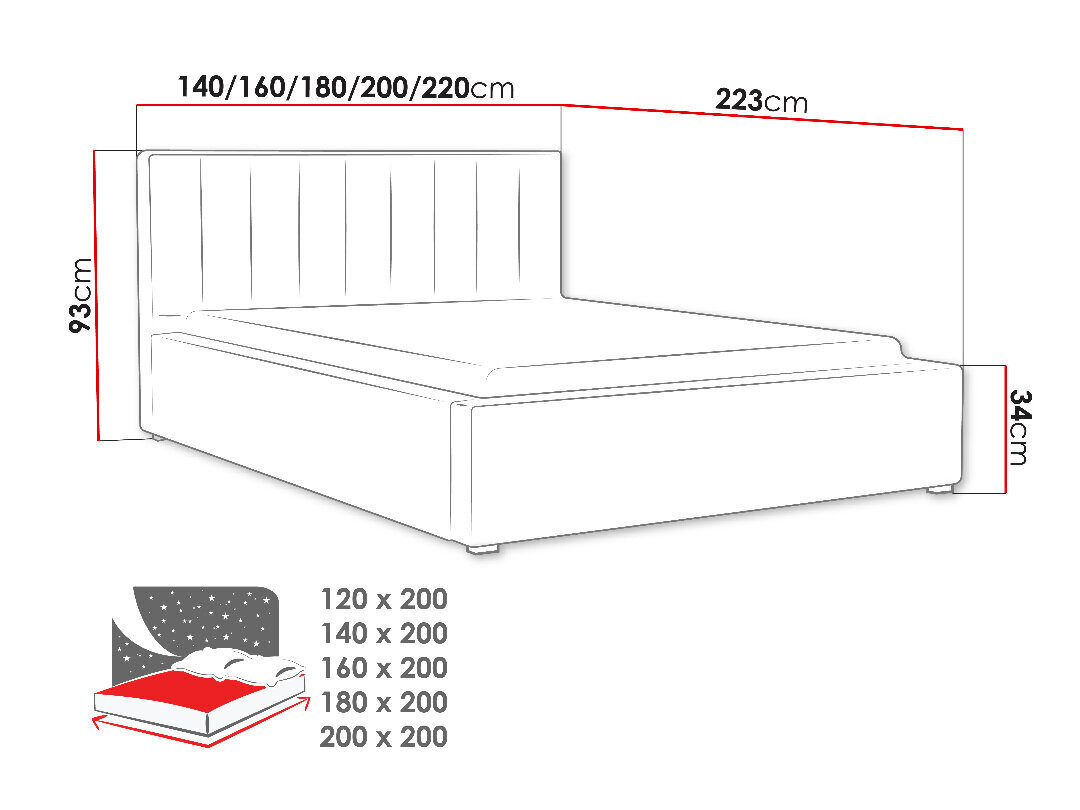 Voodi Ideal 200x200 cm ülestõstetava voodipõhjaga цена и информация | Voodid | hansapost.ee