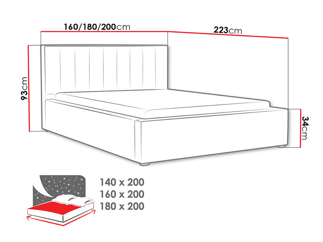 Voodi Ideal 140x200 cm ülestõstetava voodipõhjaga hind ja info | Voodid | hansapost.ee
