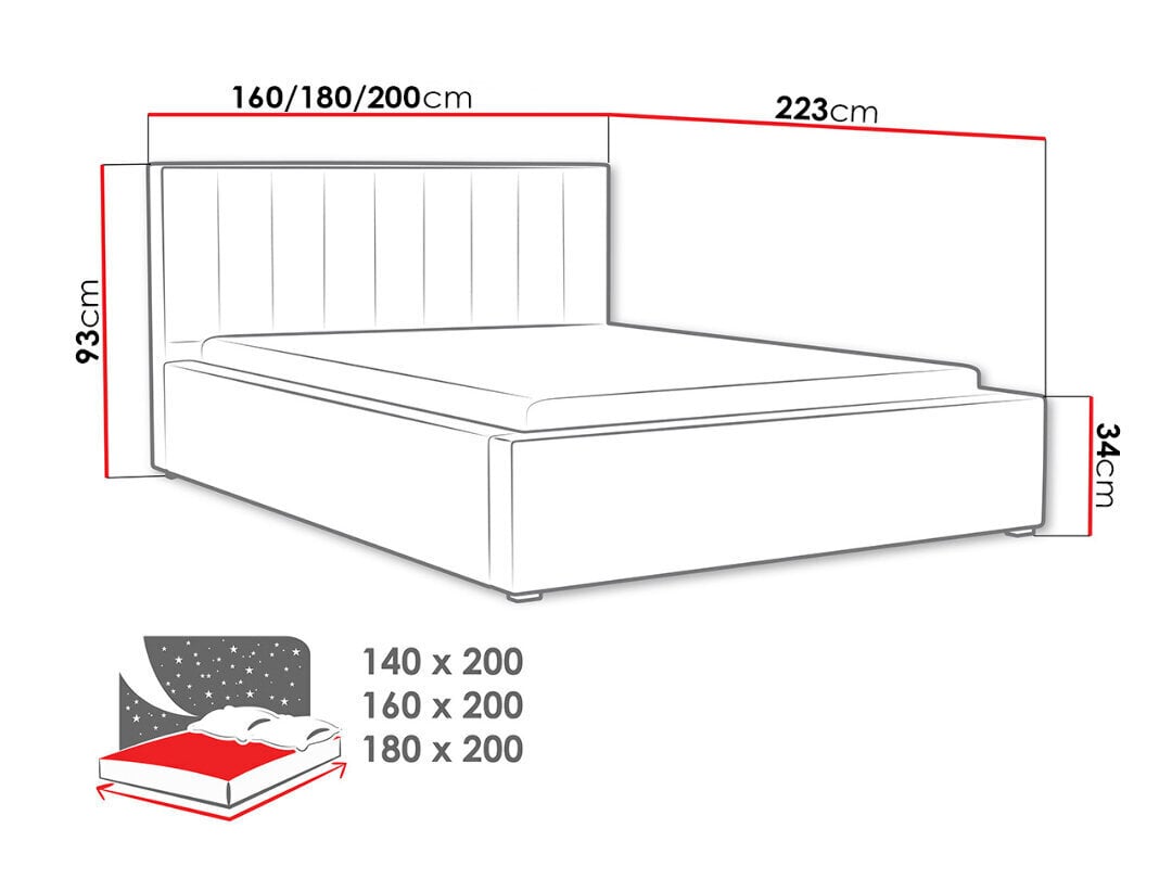 Voodi Ideal 180x200 cm ülestõstetava voodipõhjaga цена и информация | Voodid | hansapost.ee