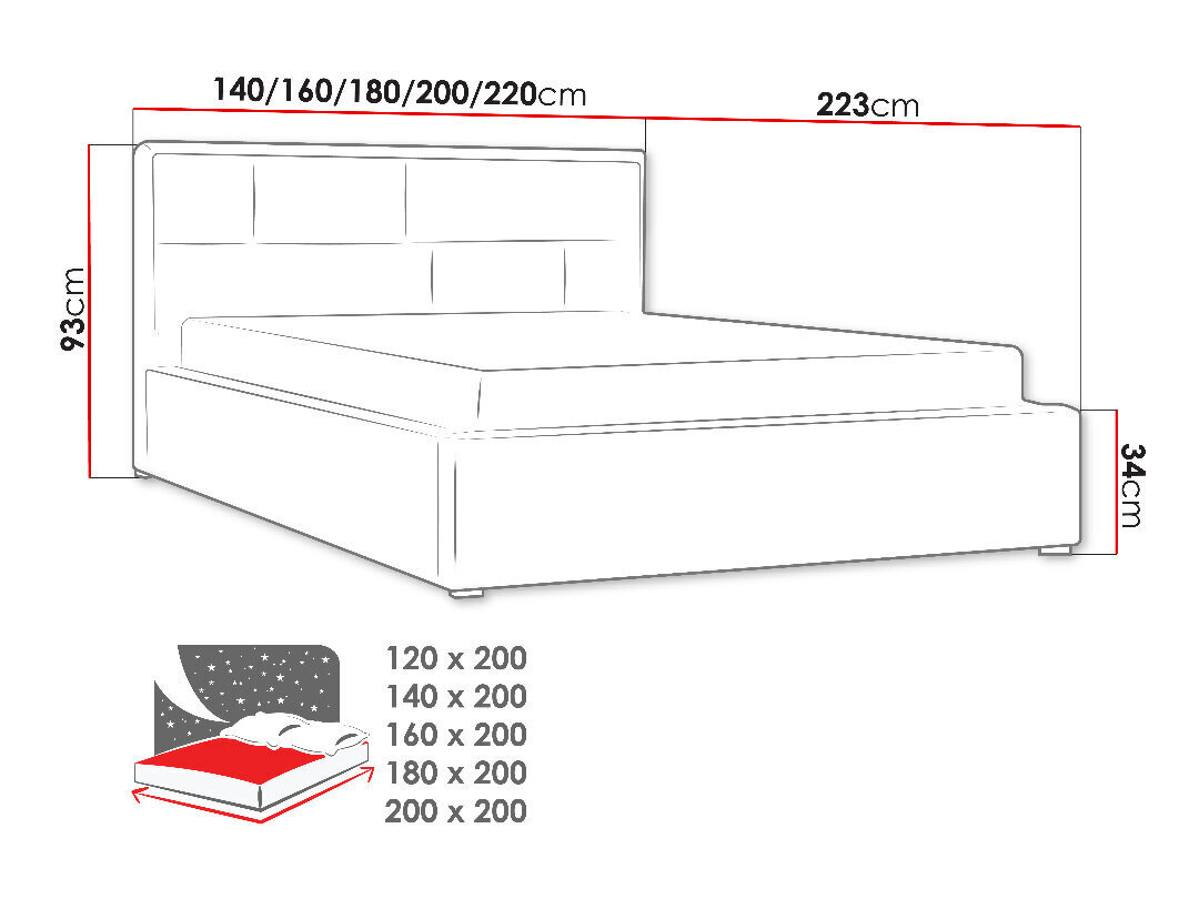 Voodi Deco 120x200 cm ülestõstetava voodipõhjaga hind ja info | Voodid | hansapost.ee