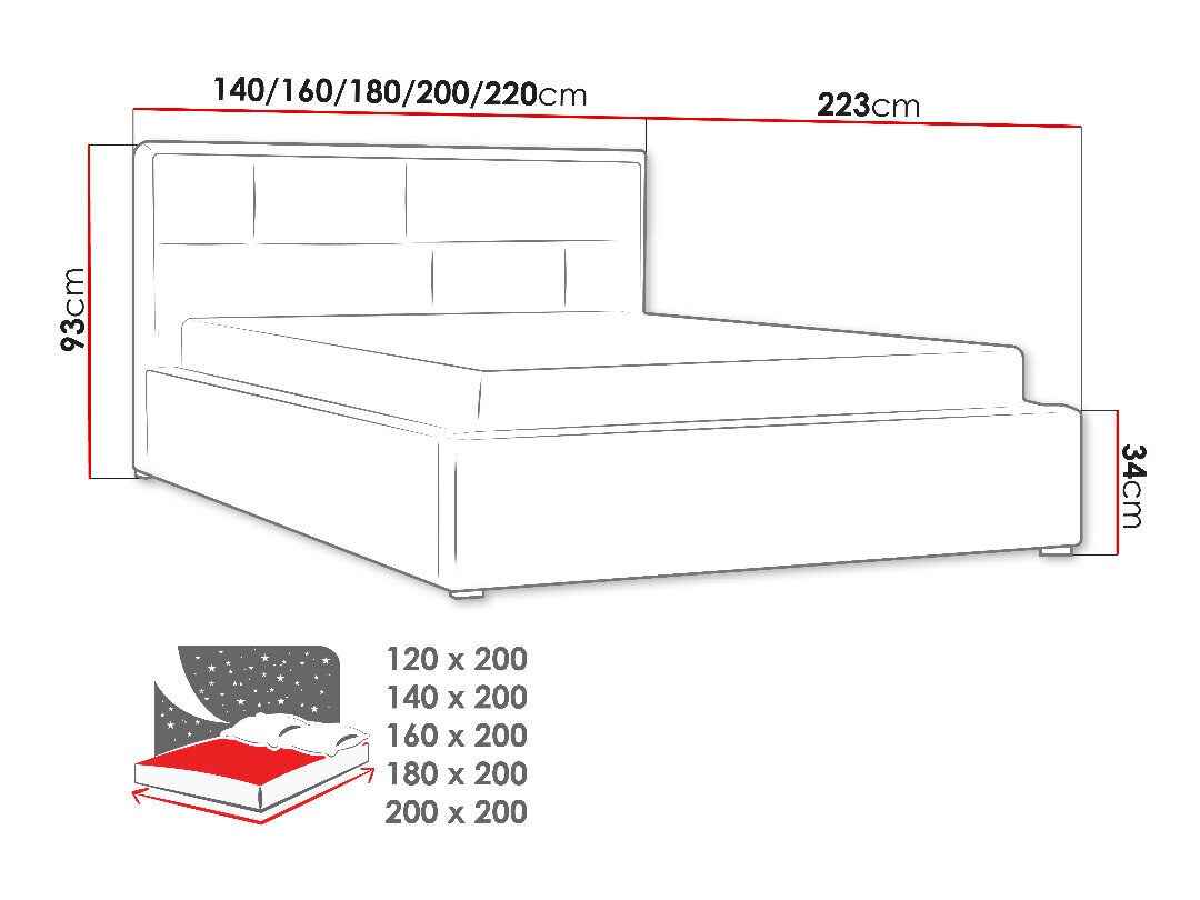 Voodi Deco 200x200 cm ülestõstetava voodipõhjaga hind ja info | Voodid | hansapost.ee