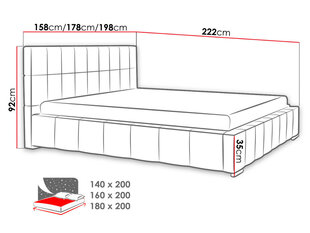 Voodi Leo 160x200 cm ülestõstetava voodipõhjaga, hall hind ja info | Voodid | hansapost.ee