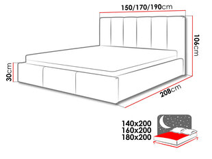 Voodi Nick 140x200 cm ülestõstetava voodipõhjaga, hall hind ja info | Voodid | hansapost.ee