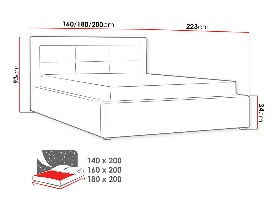 Voodi Clasic 140x200 cm ülestõstetava voodipõhjaga, hall hind ja info | Voodid | hansapost.ee