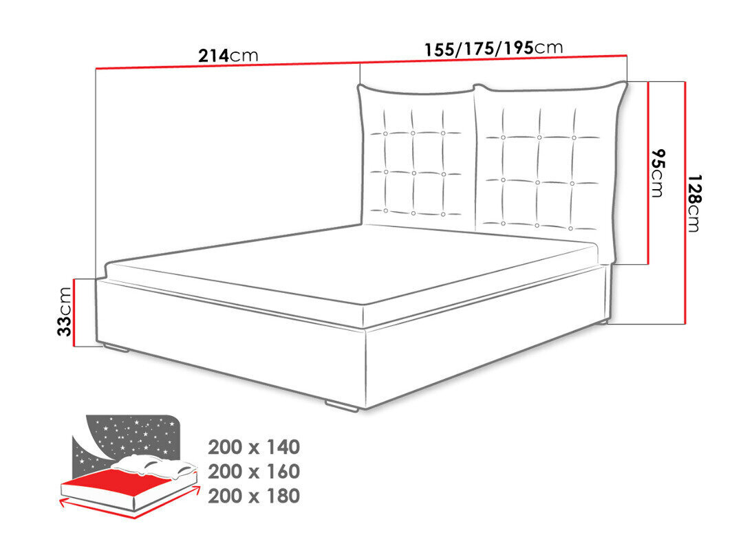 Voodi Szymek 140x200 cm ülestõstetava voodipõhjaga, must hind ja info | Voodid | hansapost.ee