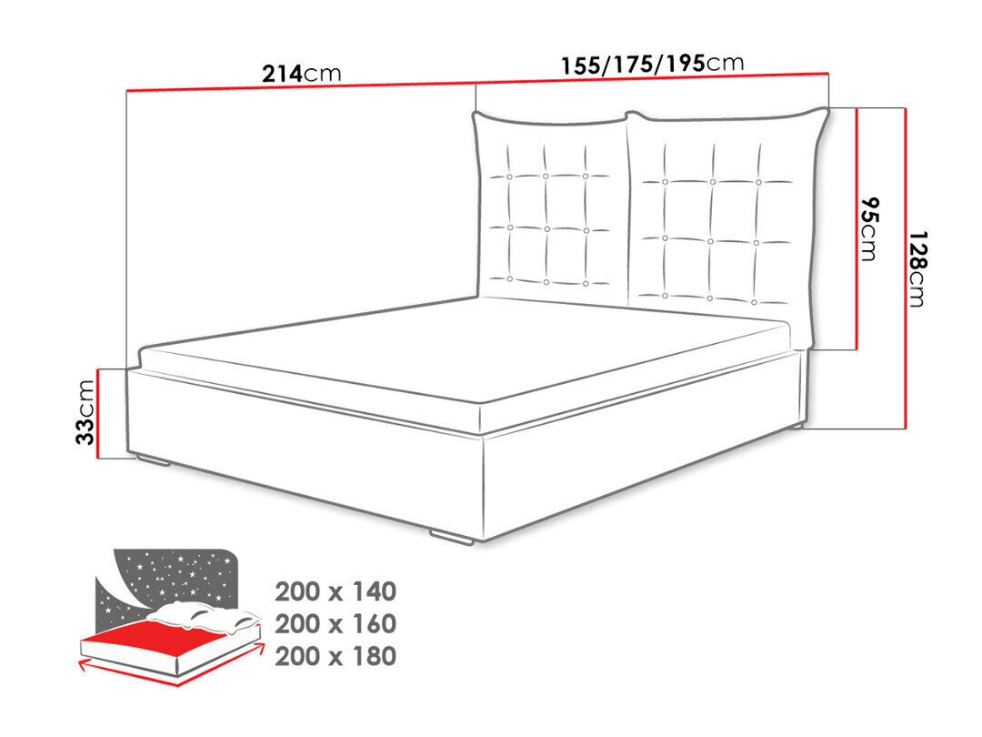 Voodi Szymek 160x200 cm ülestõstetava voodipõhjaga, hall hind ja info | Voodid | hansapost.ee