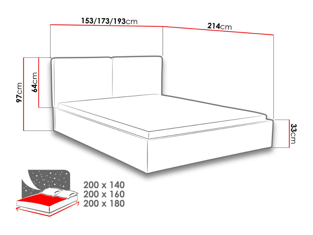 Voodi Szymek 140x200 cm ülestõstetava voodipõhjaga, roheline/muster hind ja info | Voodid | hansapost.ee