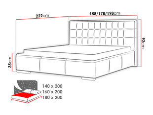 Voodi Vento 140x200 cm ülestõstetava voodipõhjaga, hall hind ja info | Voodid | hansapost.ee