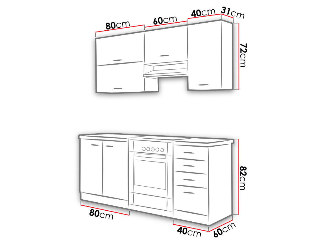 Köök 180 cm BIANCO II MULTILINE hind ja info | Köögimööbli komplektid | hansapost.ee