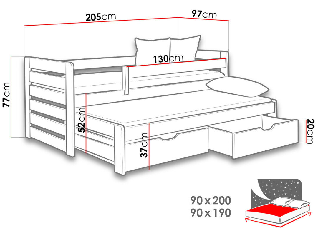 Voodi Tomas 90x200 cm hind ja info | Lastevoodid | hansapost.ee