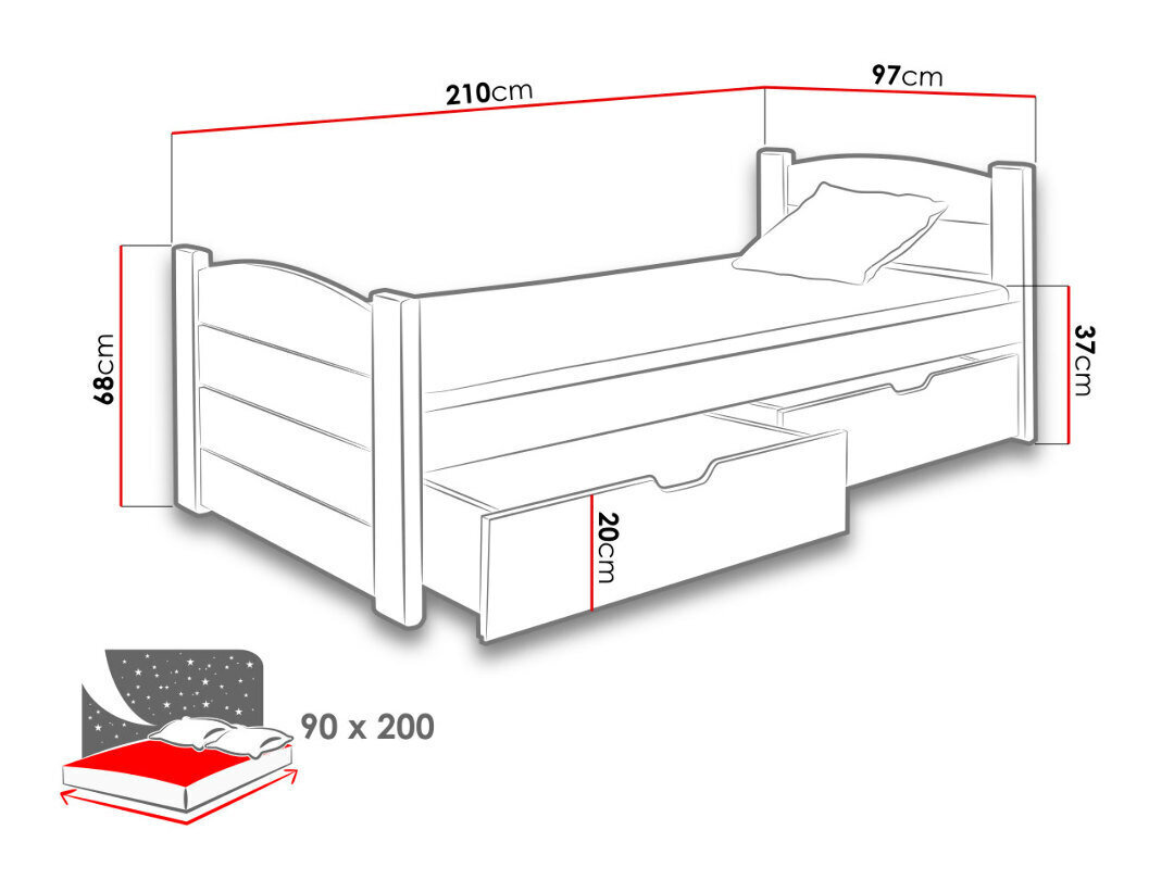 Voodi Roma 90x200 cm hind ja info | Lastevoodid | hansapost.ee