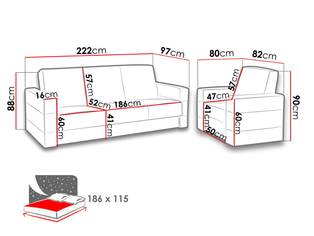 Komplekt Kwadrat Lux 3+1+1 hind ja info | Pehme mööbli komplektid | hansapost.ee