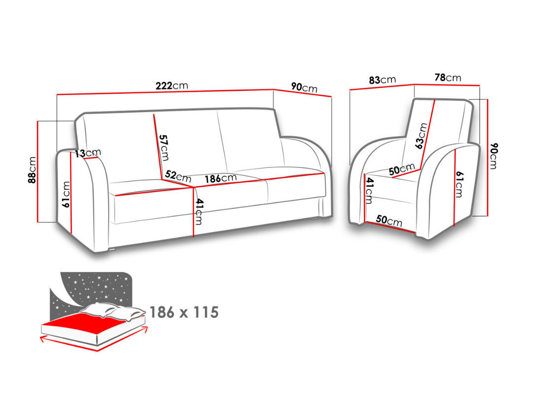 Komplekt Kwadrat 3+1+1 hind ja info | Pehme mööbli komplektid | hansapost.ee
