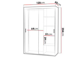 Шкаф с раздвижными дверями REJAT, 120 см цена и информация | Шкафы | hansapost.ee