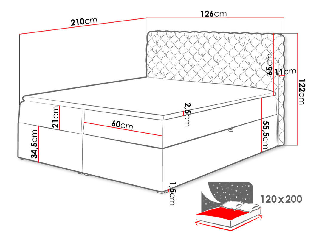 Kontinentaalvoodi CHESTERFIELD 120x200 + kattemadrats цена и информация | Voodid | hansapost.ee