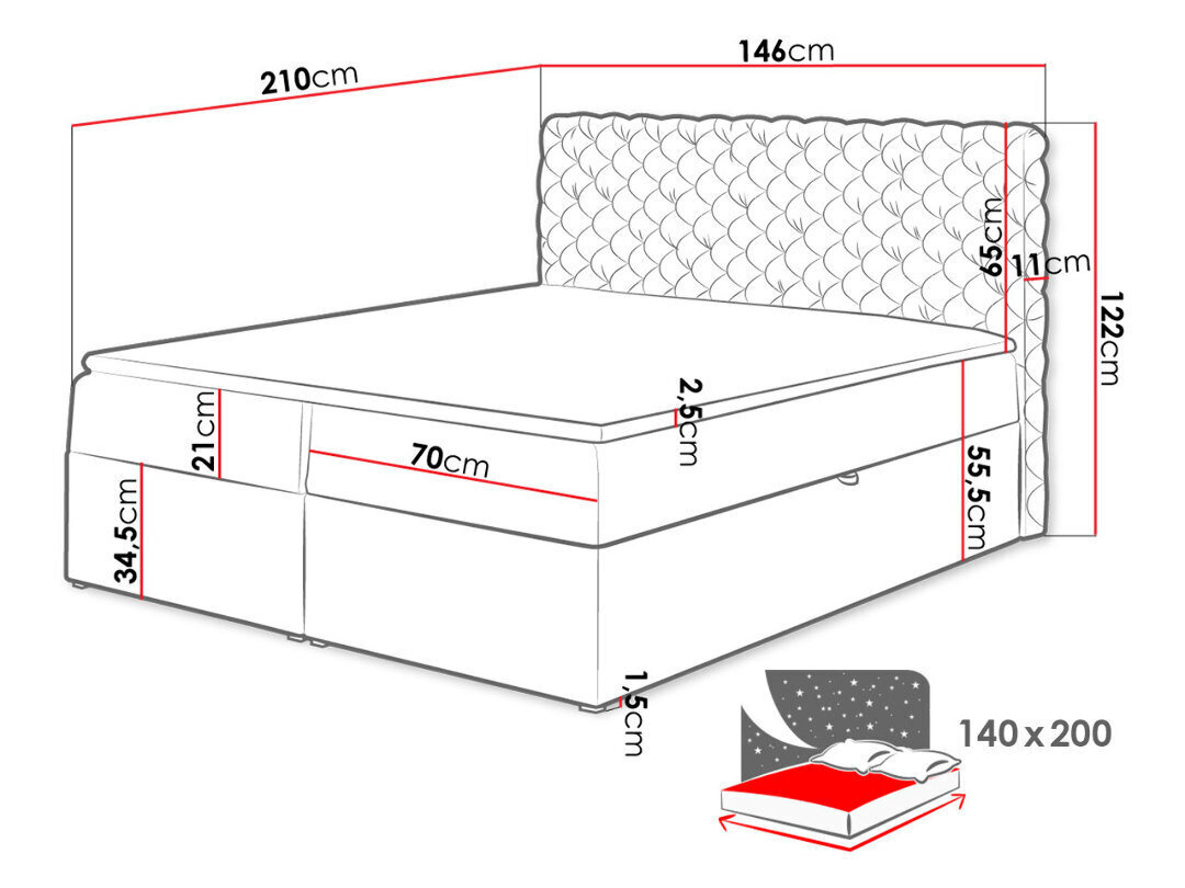 Kontinentaalvoodi CHESTERFIELD 140x200 + kattemadrats цена и информация | Voodid | hansapost.ee