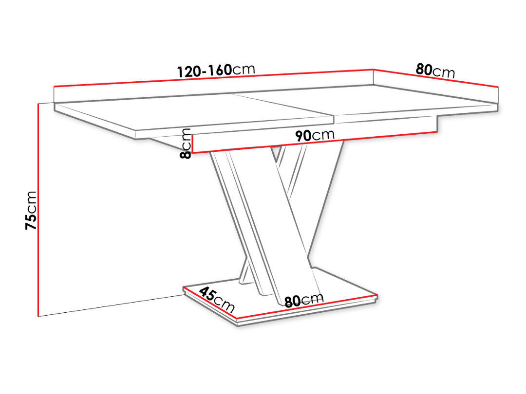 Laud Masiv 80x120-160cm цена и информация | Köögilauad, söögilauad | hansapost.ee