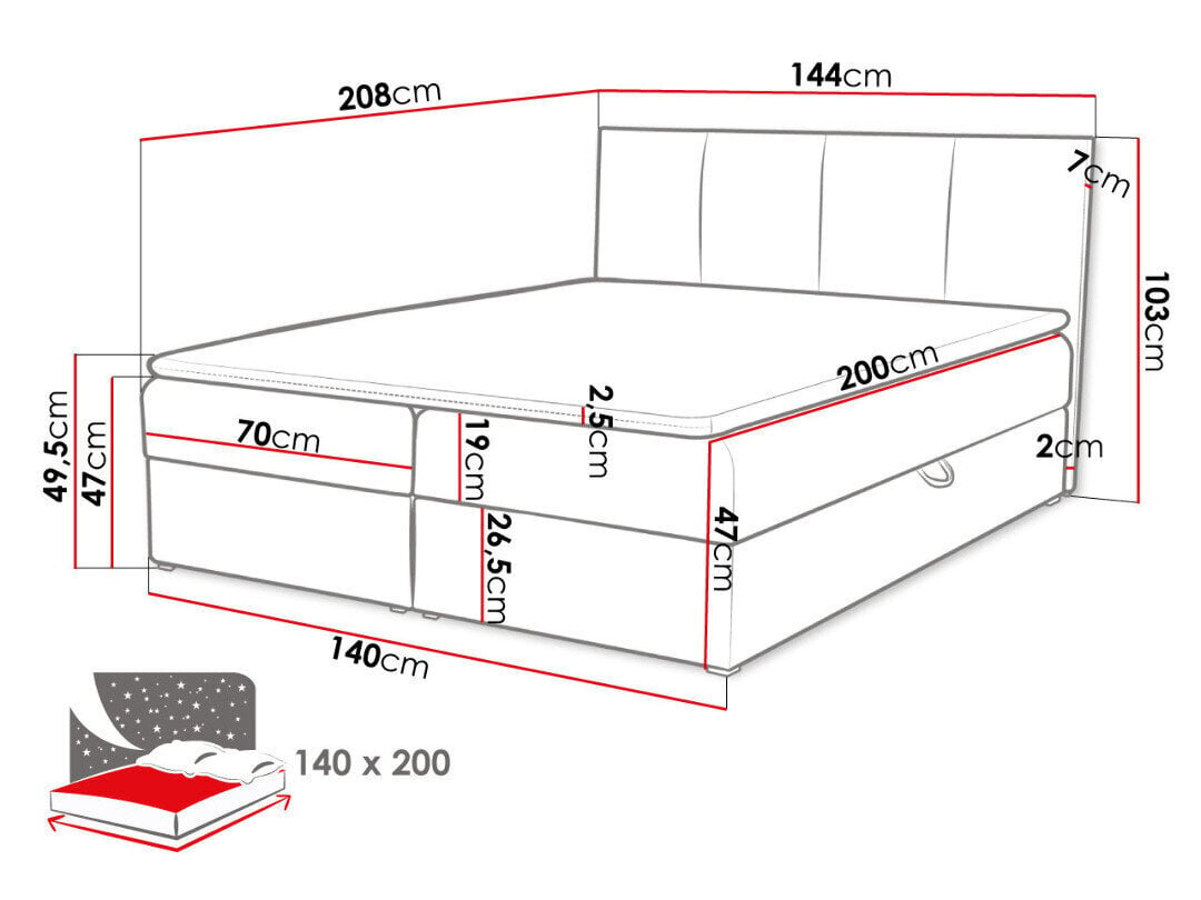 Kontinentaalvoodi Rebos 140x200cm hind ja info | Voodid | hansapost.ee