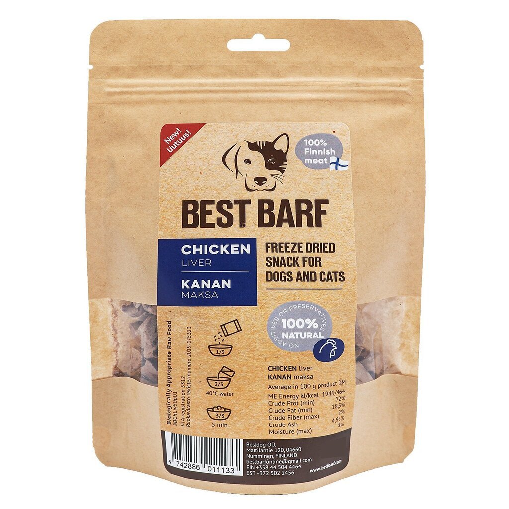 Bestbarf liofliseeritud kanamaks, 100g hind ja info | Koerte maiused | hansapost.ee