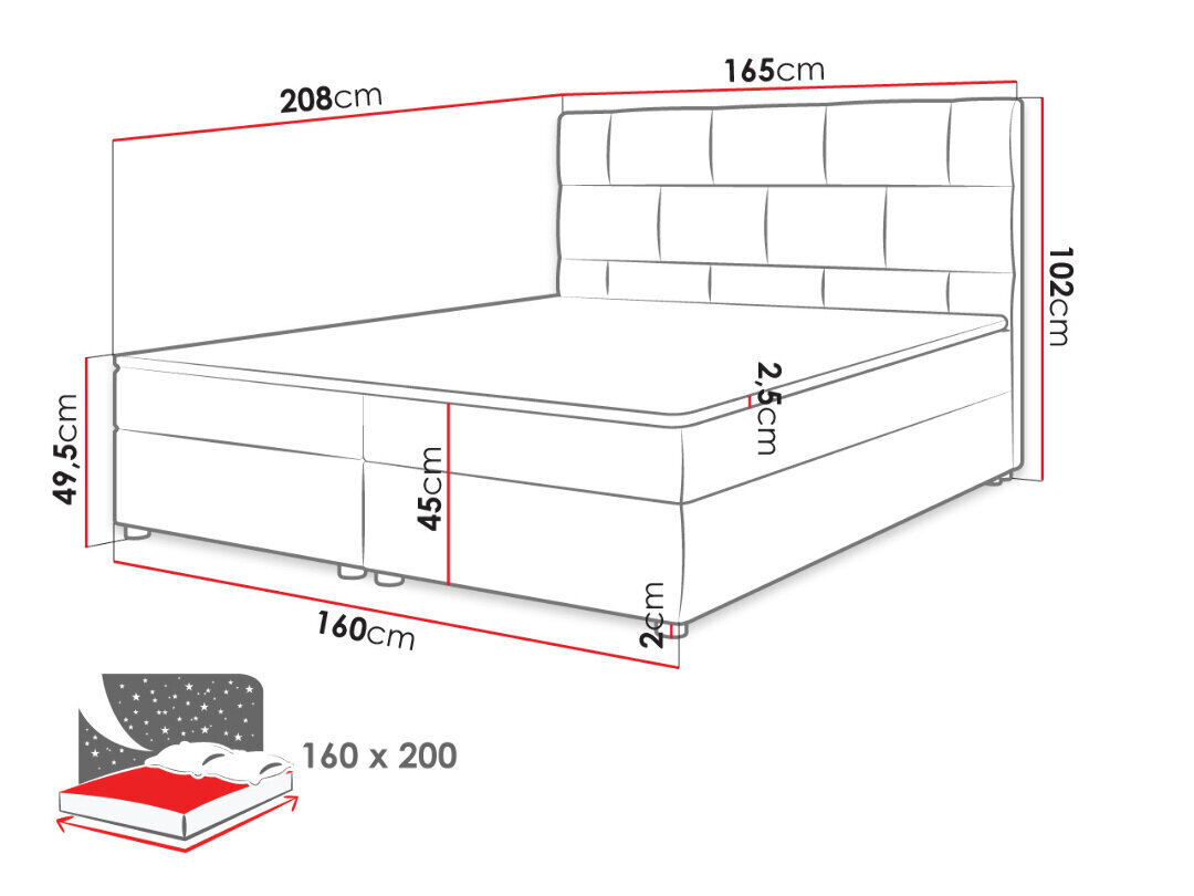 Kontinentaalvoodi Wall 160x200cm hind ja info | Voodid | hansapost.ee