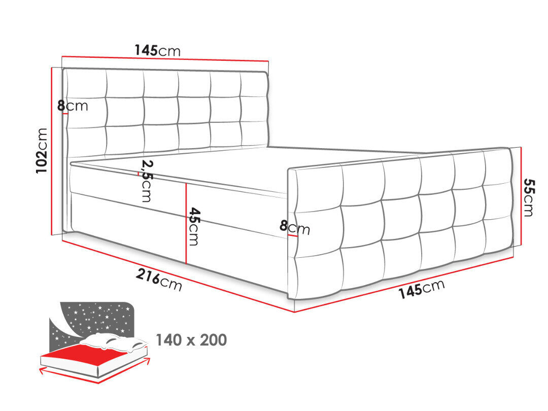 Kontinentaalvoodi Milano 140x200cm цена и информация | Voodid | hansapost.ee