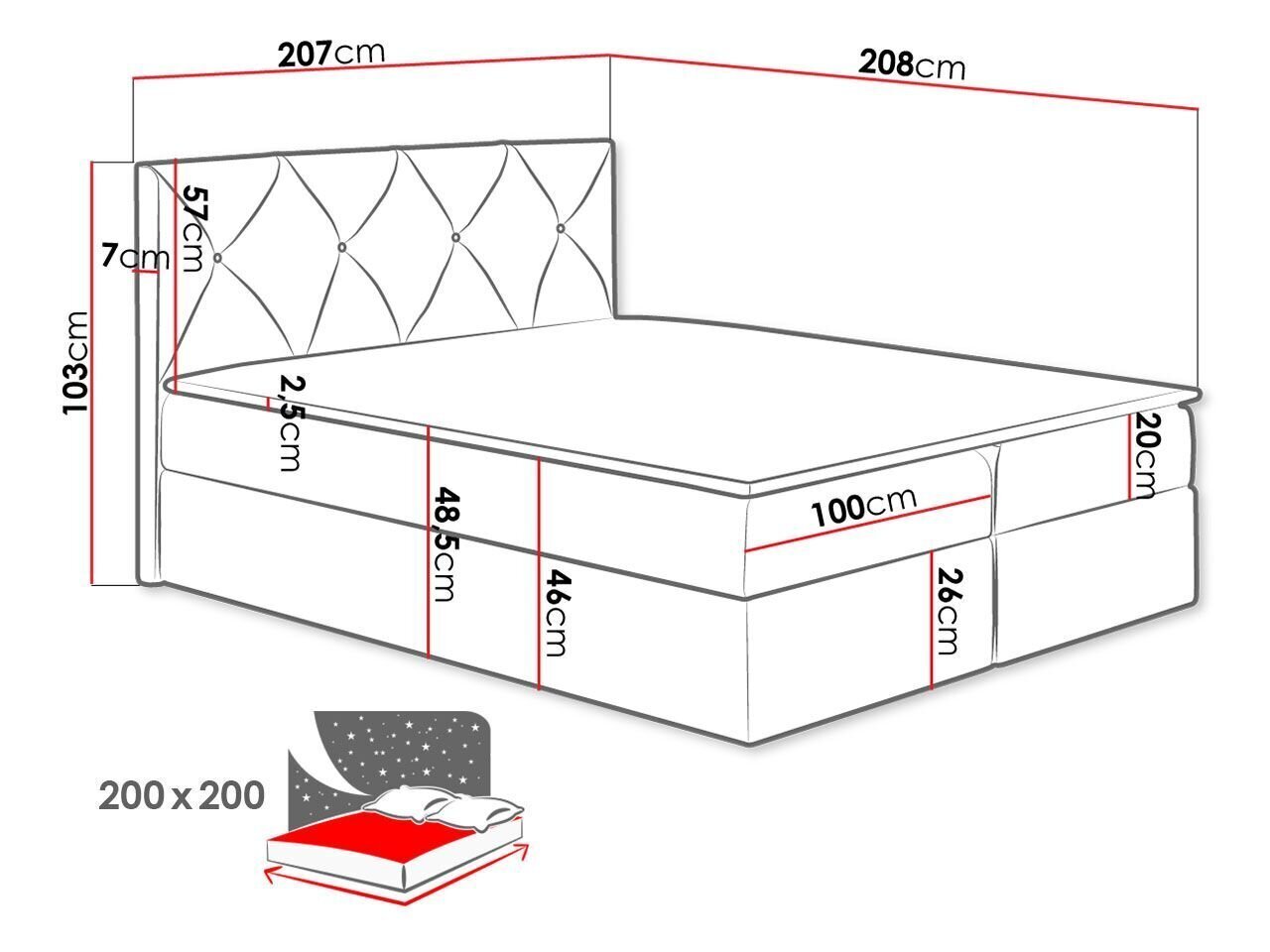 Kontinentaalvoodi Crystal 200x200cm цена и информация | Voodid | hansapost.ee