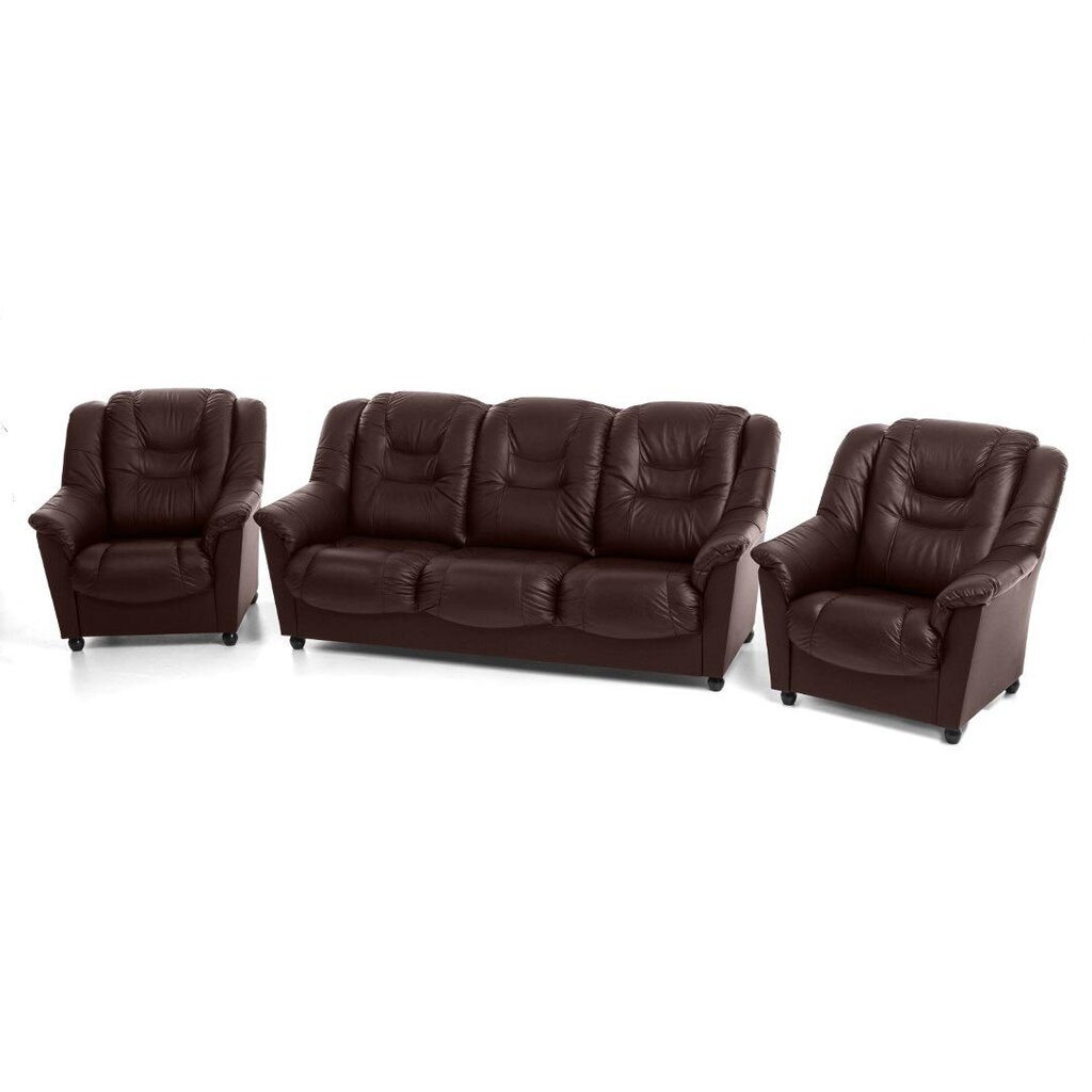3-osaline pehme mööbli komplekt Mann, nahk, tumepruun hind ja info | Pehme mööbli komplektid | hansapost.ee