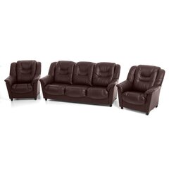3-osaline pehme mööbli komplekt Mann, nahk, pruun hind ja info | Pehme mööbli komplektid | hansapost.ee