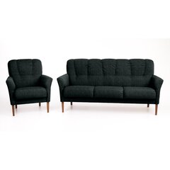 Pehme mööbli komplekt Katri 3+1, , must Inari 100, jalad - pähkel hind ja info | Pehme mööbli komplektid | hansapost.ee