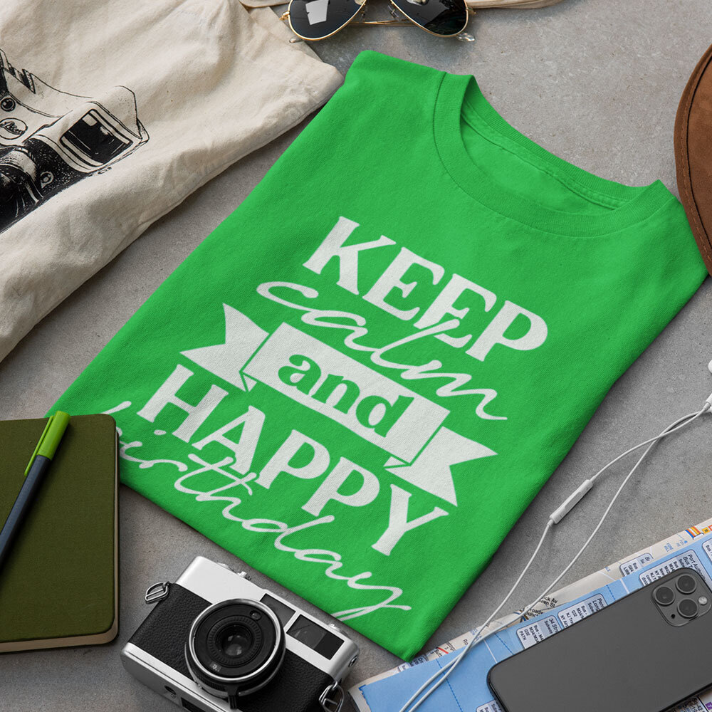 T-särk "Keep calm and happy birthday" цена и информация | Disainsärgid ja t-särgid | hansapost.ee